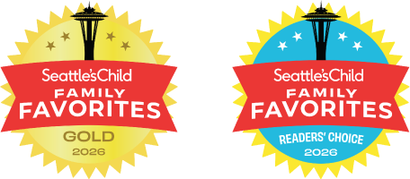 Seattle's Child 2026 gold award badge and 2026 reader's choice awards badge